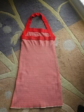 PINK Red Striped Halter One-Piece Dress
